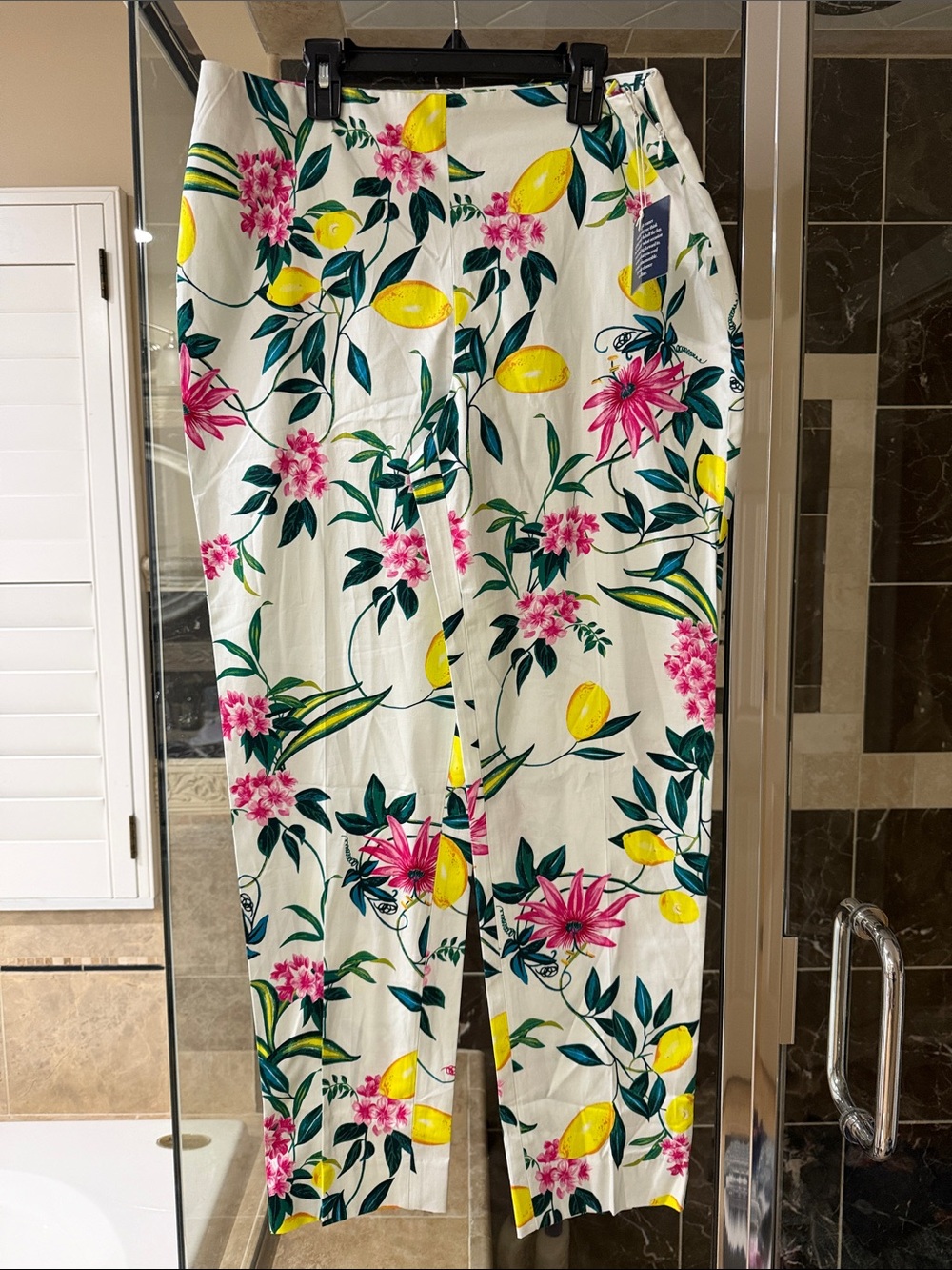 Talbots White Kids Lemon & Floral Print Pants - Yellow, Pink, Green